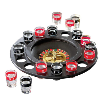 Shot Glass Roulette Drinking Game Set with Spinning Wheel, 2 Balls and 16 Shot Glasses - Casino Adult Party Games