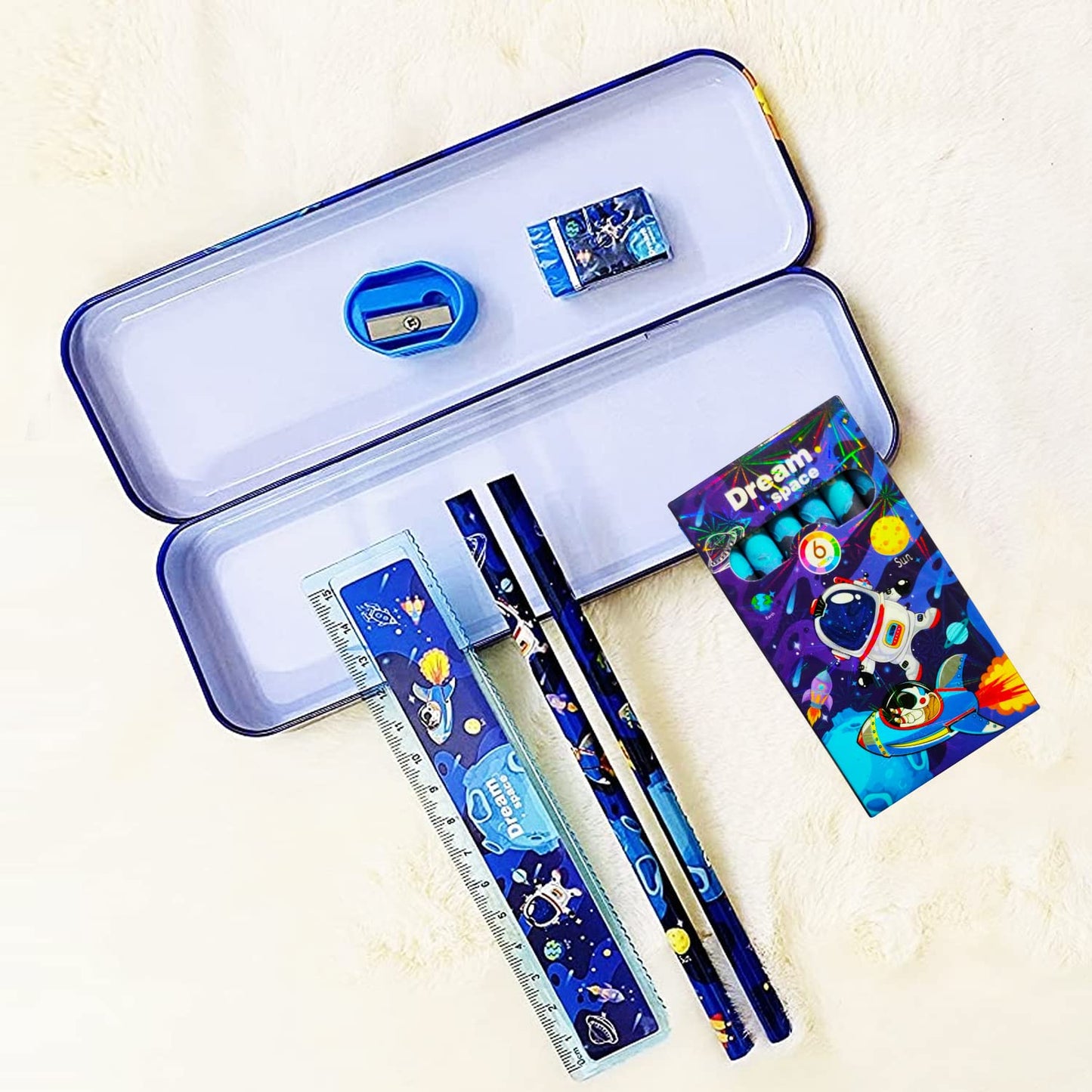 Space Theme Stationery Set for Kids Stationery Kit Return Gifts, Blue - 7Pcs