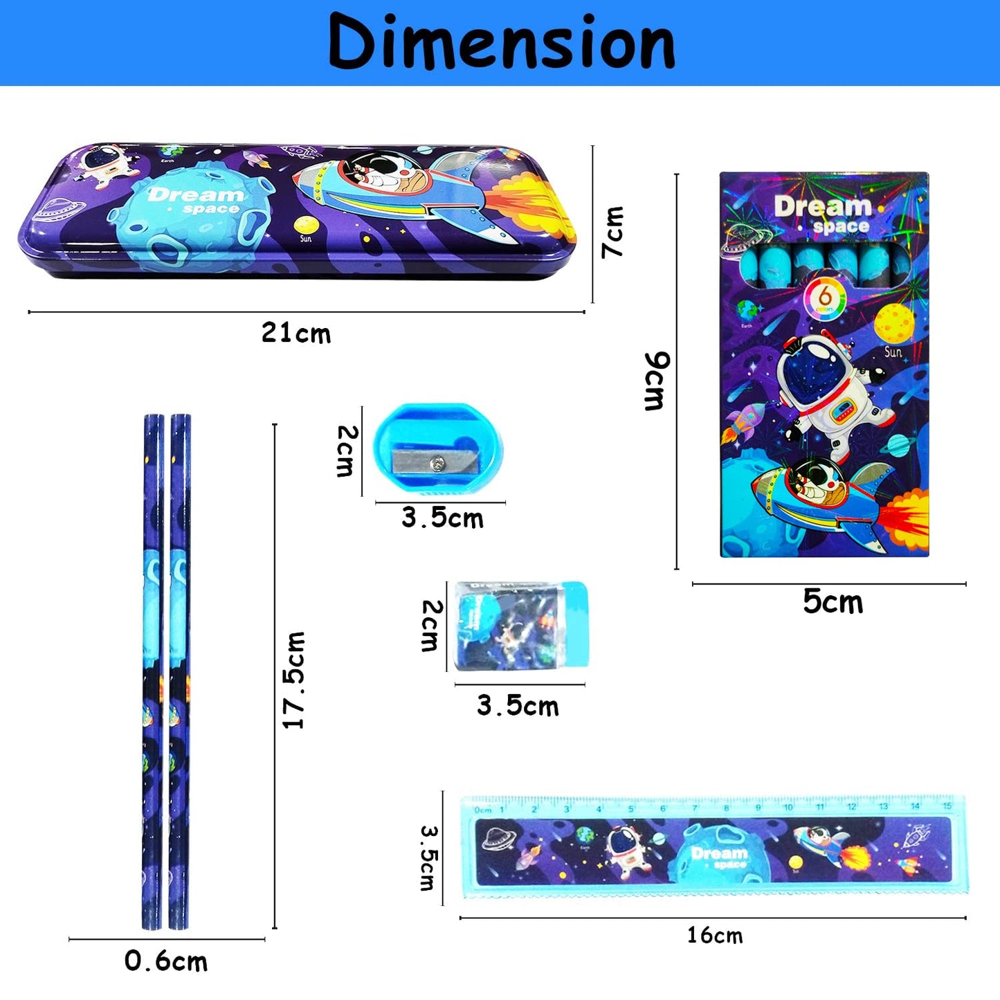 Space Theme Stationery Set for Kids Stationery Kit Return Gifts, Blue - 7Pcs