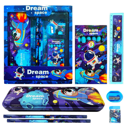 Space Theme Stationery Set for Kids Stationery Kit Return Gifts, Blue - 7Pcs