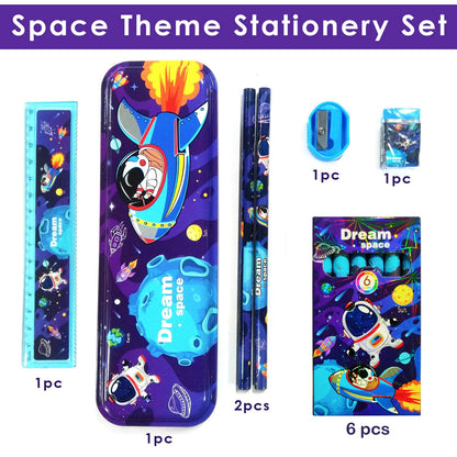 Space Theme Stationery Set for Kids Stationery Kit Return Gifts, Blue - 7Pcs