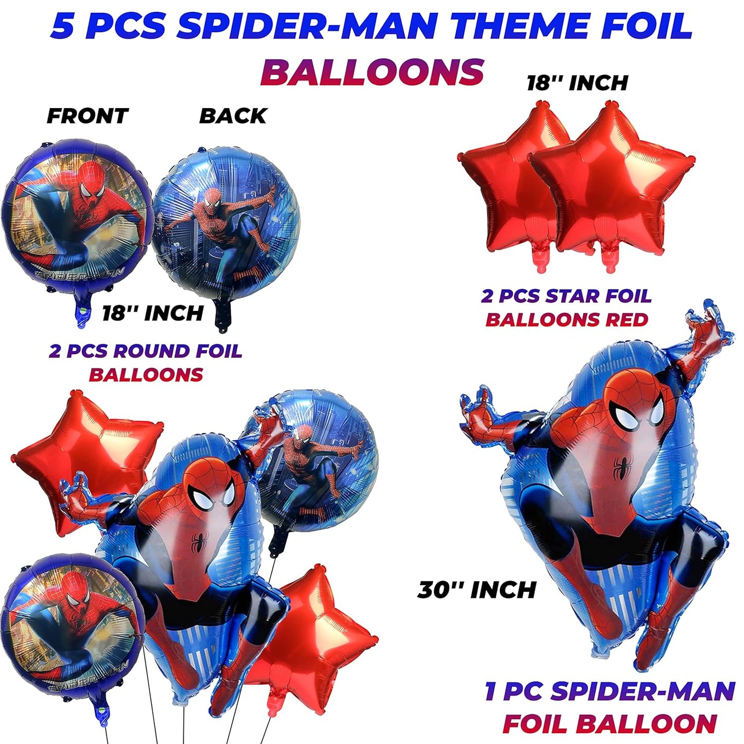 Spider-Man Theme Foil Balloons Set Of 5 Pcs,Multicolor