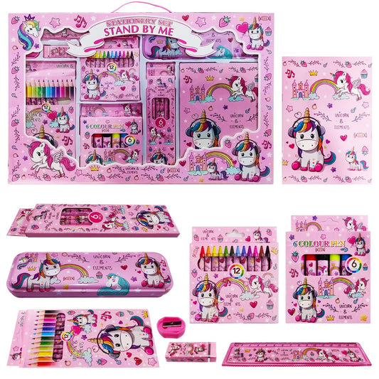 Stationary Kit for Girls, 41Pcs Stationary Items for Girls Pencil Box, Colors, Eraser and Sharpener (Pink)