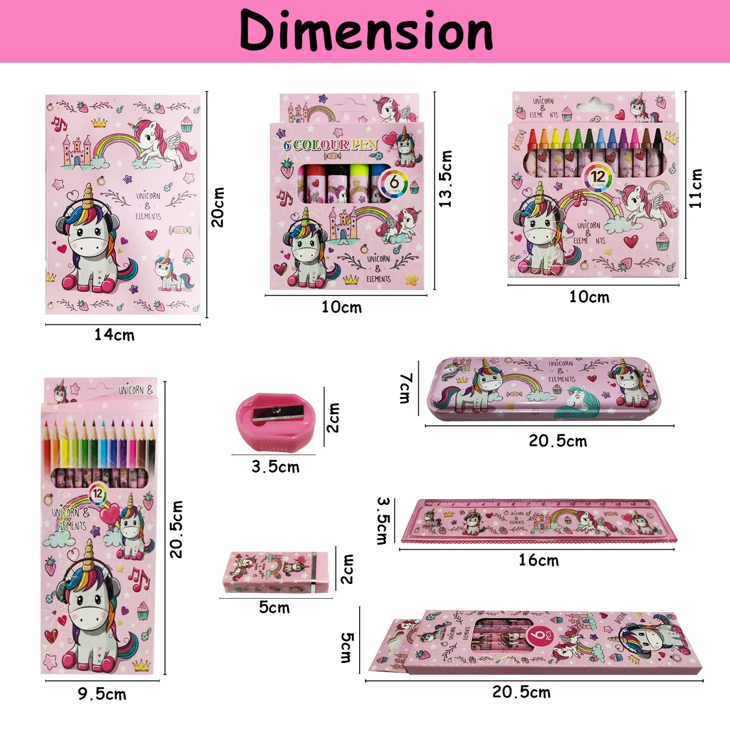 Stationary Kit for Girls, 41Pcs Stationary Items for Girls Pencil Box, Colors, Eraser and Sharpener (Pink)